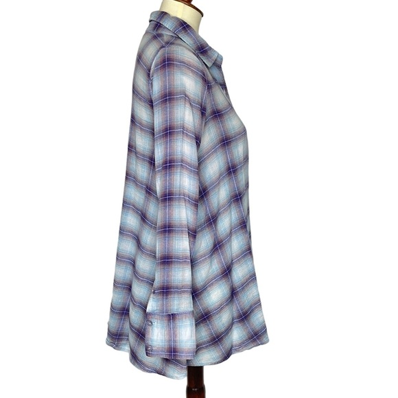 Free People Shirt Womens 0 Blue Purple Plaid Button Down 100% Cotton Lightweight - Picture 4 of 12